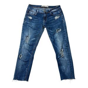 ZARA TRAFALUC Women Distressed Denim‎ Capri Jeans Size 6 EU 38 Slim